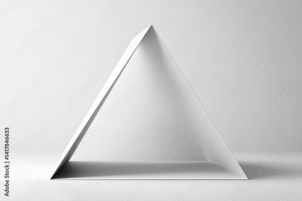 Poster modern minimalist design featuring a white triangular structure illuminated by soft light in a seren