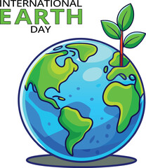 Blue Earth with soft sprout in a minimal cartoon look., Earth Day vector illustration for posters, banners, prints, and web in a modern cartoon flat style.