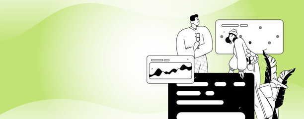 Flat vector illustration of business people operating work scene
