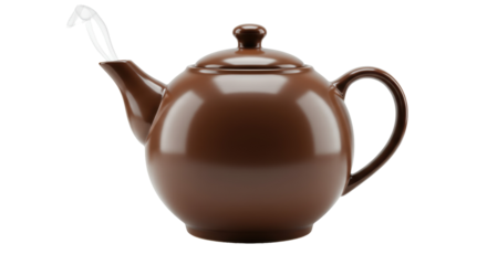 Isolated Brown Ceramic Teapot with Steam Relaxation