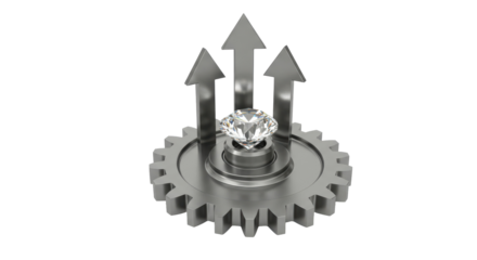 Isolated Diamond on Gear with Upward Arrows Success Concept