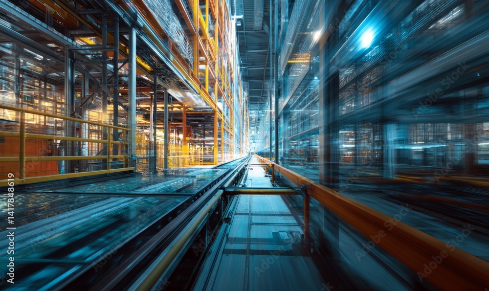 Poster efficient warehouse with automated systems enhancing logistics operations