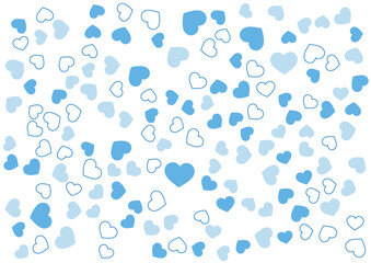 ハート柄の背景 青系の3色 フチと単色 ハート