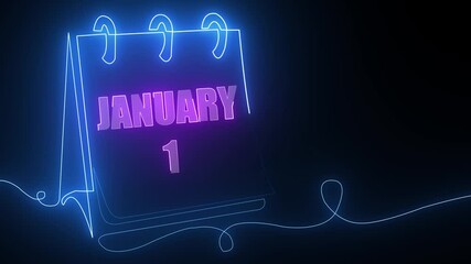 Neon Glowing Calendar Display – January 1st New Year Concept"