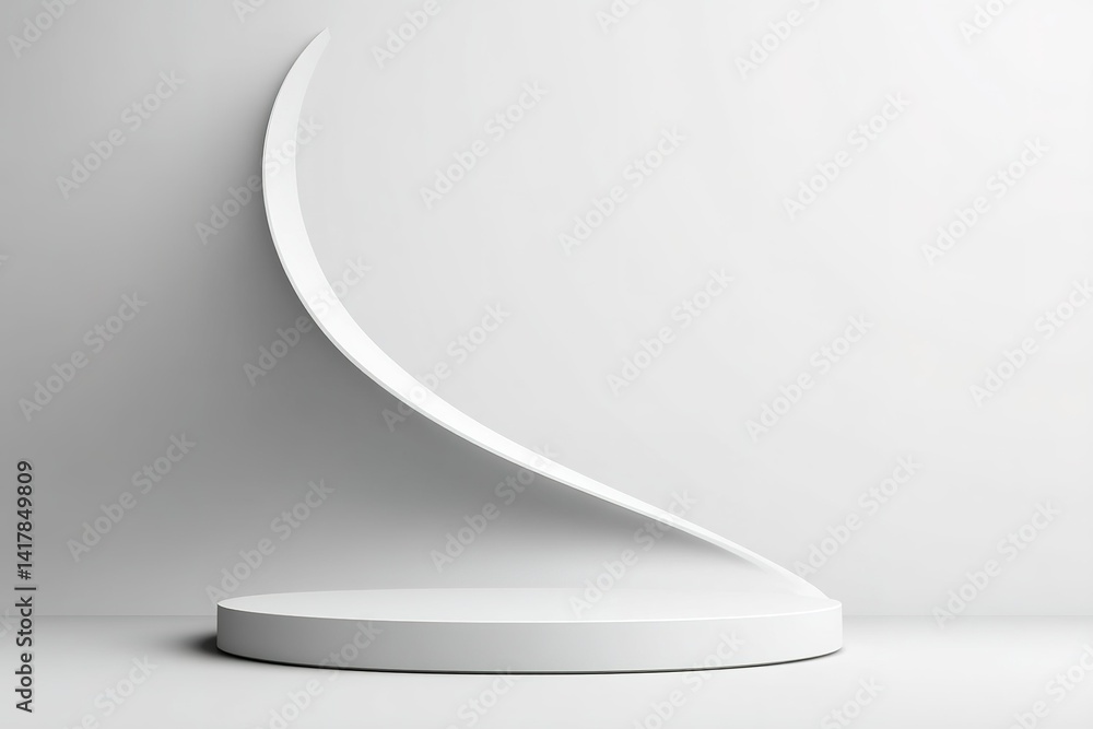 Aufkleber modern curved display platform in minimalistic interior setting for product showcasing