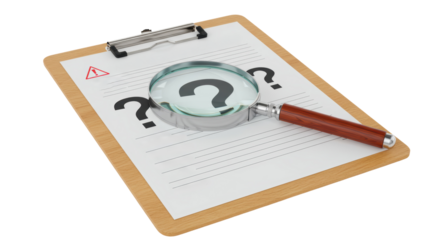 Isolated Magnifying Glass on Checklist with Question Marks