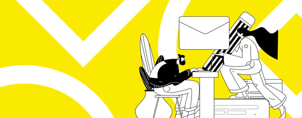 Flat vector illustration of business people operating work scene
