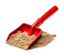 Scooping sand with red shovel product clean isolated on transparent background