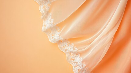 Fototapeta premium Lace-trimmed Victorian sleeve draped elegantly in soft light, with pale peach background for contrast