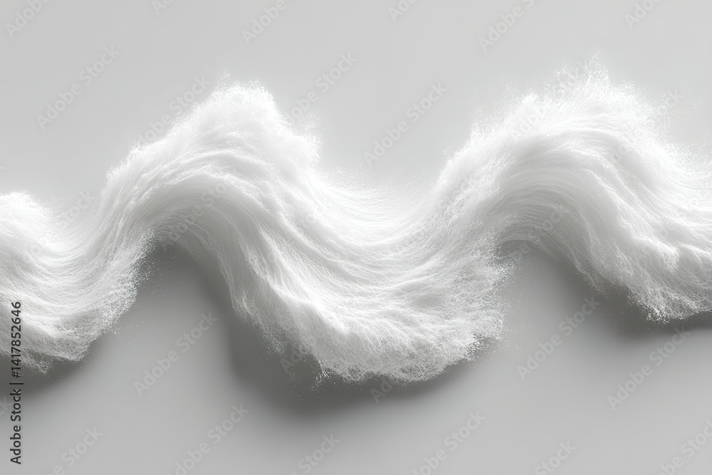 Poster soft white fibers arranged in a wave pattern on a light gray surface creating a serene visual effect