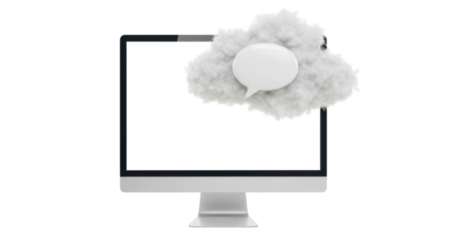 Isolated Computer Monitor Displaying Cloud Chat Bubble for Communication