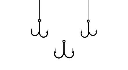 Isolated Set of Three Fishing Hooks