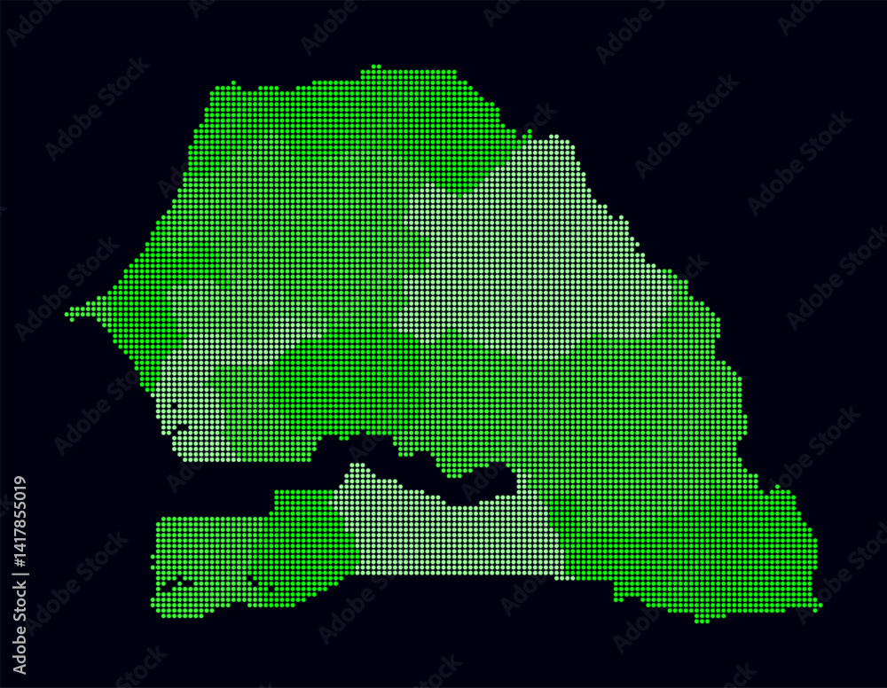Poster senegal dotted map. digital style map of the country on dark background. senegal shape with circle d