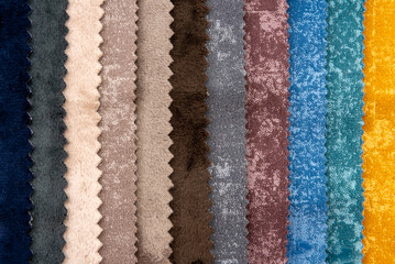 Colorful palette of colors from pieces of fabric. Palette of fabric. Textile. Material
