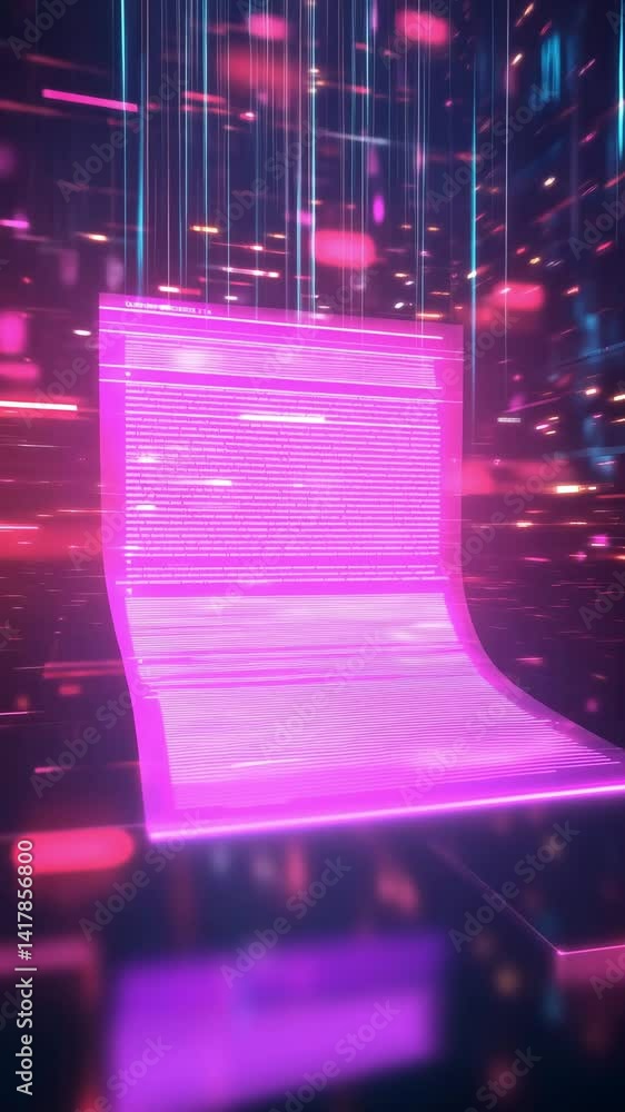 Aufkleber a glowing holographic sheet floats in a high tech digital environment, displaying shifting data and 