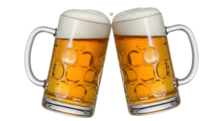 Isolated Frothy Beer Mugs Clinking in Celebration