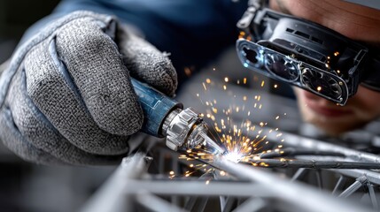 A man is wearing a pair of gloves and looking through a pair of goggles