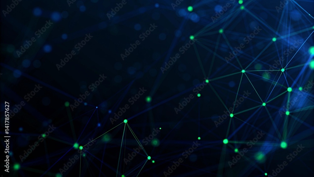 Poster Abstract digital connection dots. Technology background. Network connection structure. 3d rendering. widescreen. Futuristic data visualization, communication grid, and virtual network mesh pattern.