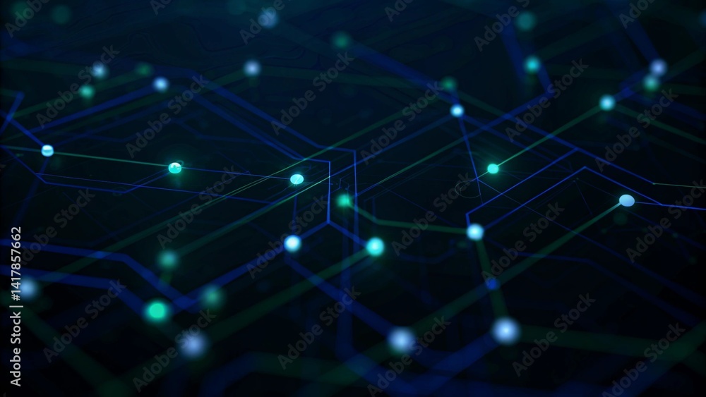 Poster Abstract digital connection dots. Technology background. Network connection structure. 3d rendering. widescreen. Futuristic data visualization, communication grid, and virtual network mesh pattern.