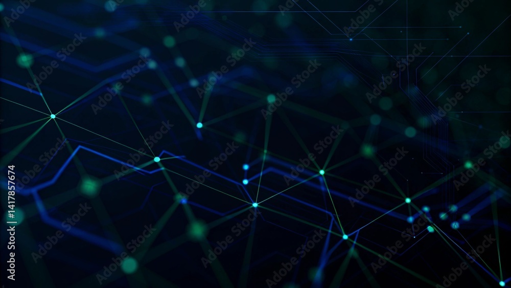 Poster Abstract digital connection dots. Technology background. Network connection structure. 3d rendering. widescreen. Futuristic data visualization, communication grid, and virtual network mesh pattern.