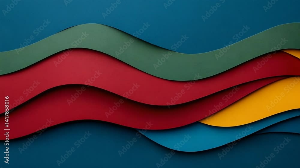 Poster colorful wavy shapes abstract design with blue background and smooth flowing lines