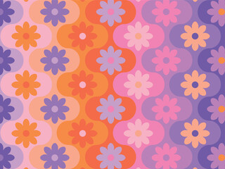 Abstract geometric seamless pattern. Simple shapes, vector illustration. Circles, squares and flowers.