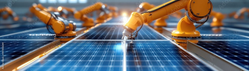 Aufkleber a robot is working on a solar panel