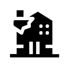 Icon of a damaged building to signify destruction or disrepair