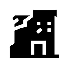 Icon of a damaged building to signify destruction or disrepair