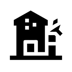 Icon of a damaged building to signify destruction or disrepair
