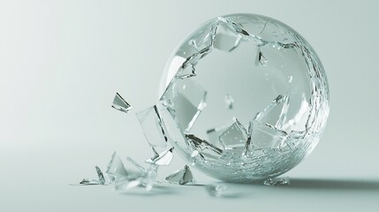 Shattered sphere of transparency and fragility against a minimalist backdrop