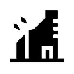 Icon of a damaged building to signify destruction or disrepair