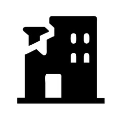 Icon of a damaged building to signify destruction or disrepair