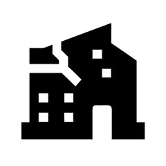 Icon of a damaged building to signify destruction or disrepair