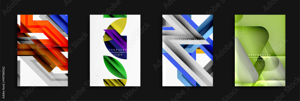 Poster abstract geometric designs. bright colors, overlapping shapes, modern style. backgrounds suitable fo