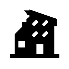 Icon of a damaged building to signify destruction or disrepair