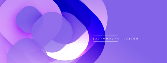 Abstract fluid shapes, purple hues dominate. Overlapping circles create dynamic composition, modern design element.