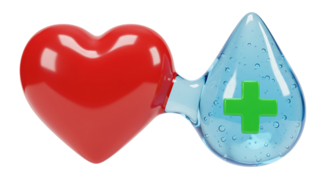 Isolated Red Heart Connected to Water Drop with Medical Cross - Powered by Adobe