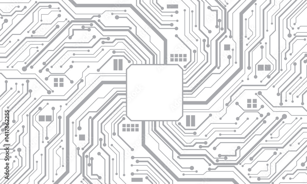 Poster Abstract grey circuit board technology connected lines electronics elements computer motherboard chip processor semiconductor digital background vector