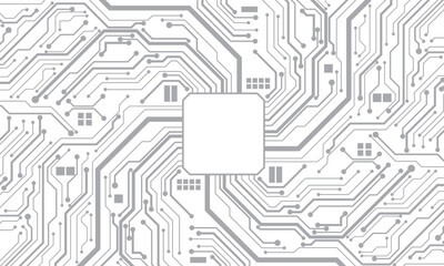 Abstract grey circuit board technology connected lines electronics elements computer motherboard chip processor semiconductor digital background vector