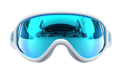 Skiing adventure gear snowy mountains product showcase bright light isolated on transparent background