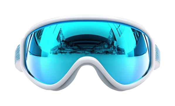 Skiing adventure gear snowy mountains product showcase bright light isolated on transparent background