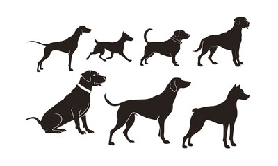 set of dogs silhouettes