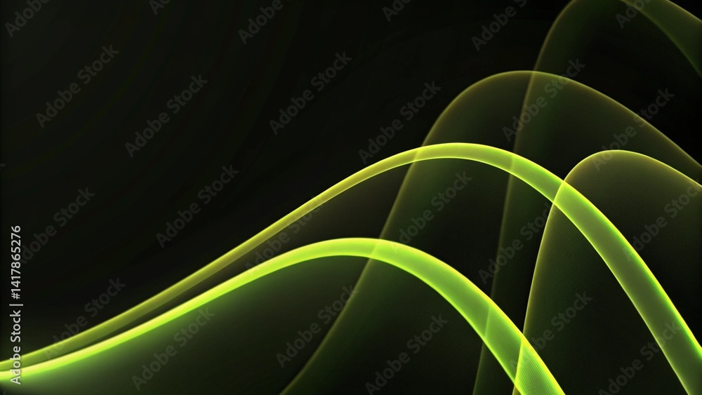 Poster abstract green wave on black background, digital swirl pattern, futuristic flowing lines, modern ene