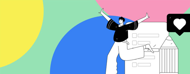 Flat vector illustration of business people operating work scene
