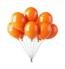 Colorful orange balloons floating against isolated on transparent background