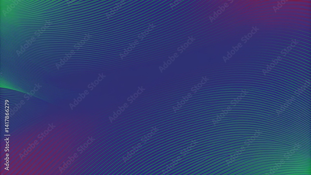 Fototapete Abstract modern fluid wave blend lines green and pink on blue background. Vibrant gradient dynamic motion design with flowing shapes and soft curves ideal for futuristic and tech backgrounds.