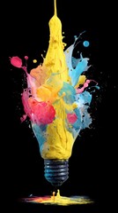 Obraz premium Bright Idea Colorful Paint Explosion From Light Bulb Conceptual Art High Speed Photography