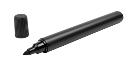 Isolated Black Marker Pen with Cap Off for Writing and Drawing