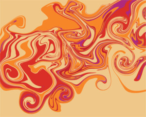 Abstract, swirling pattern of colors.  Warm, vibrant hues of orange, red, and shades of purple blend and flow in a marbled, liquid-like effect.  